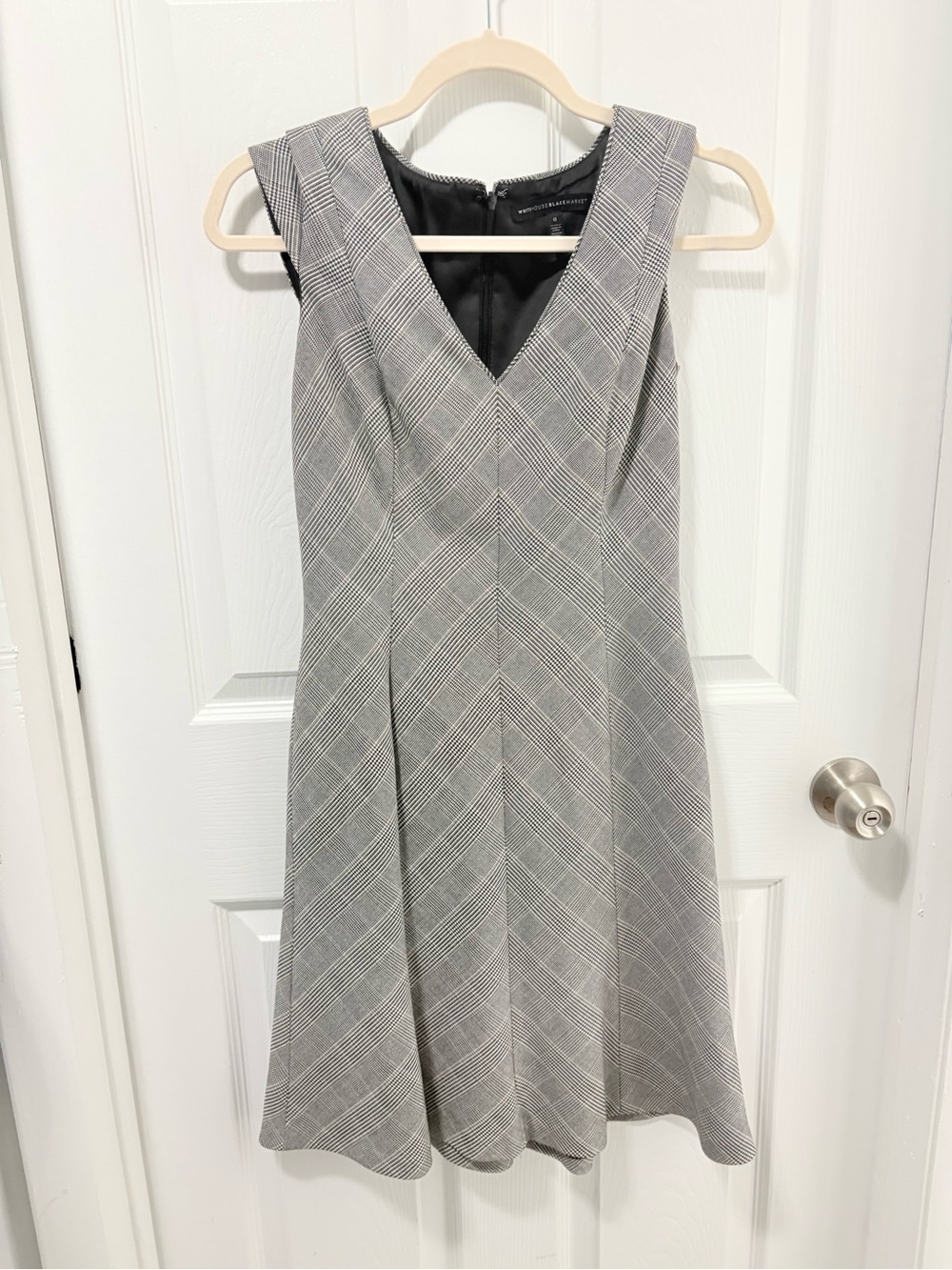 White House Black Market Gray Plaid V-Neck Midi Dress